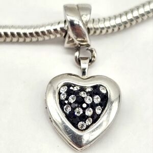 Kay Jewelers Picture Heart Locket For Necklace or Bracelet Black Swarovski Italy